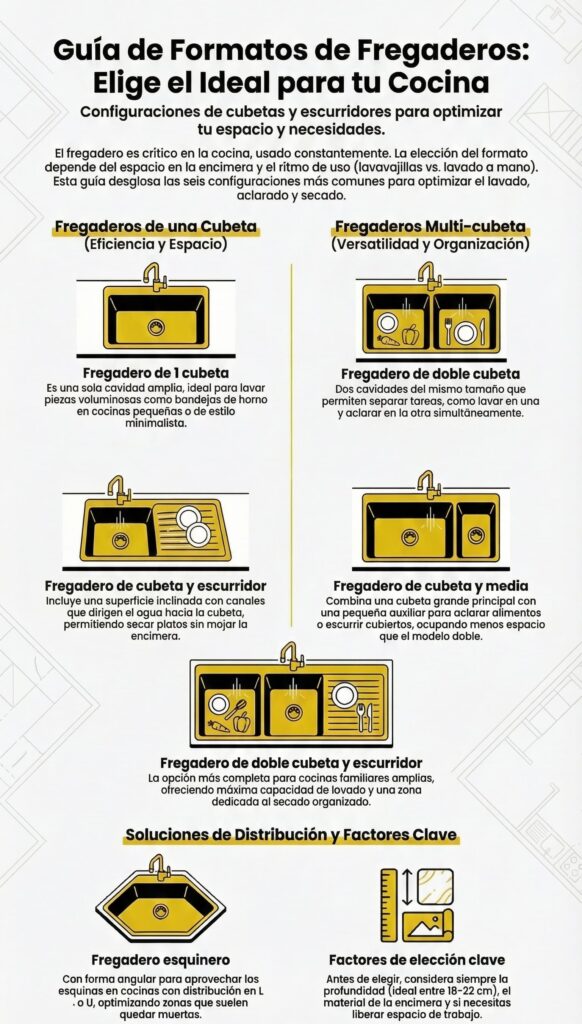 tipos de fregaderos de cocina