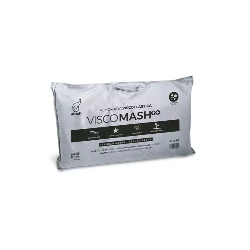 ALMOHADA 75 VISCO MASH de viscoelástica, color blanco, con funda suave y diseño ergonómico para un mejor descanso.