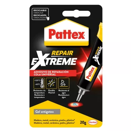 Adhesivo multiusos Pattex Repair Extreme 20 g en gel transparente para reparación de metal, plástico y madera.