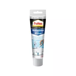 Silicona Pattex Baño Sano blanca antimoho 50 ml ideal para juntas en baños y cocinas, resistente al agua y fácil aplicación.
