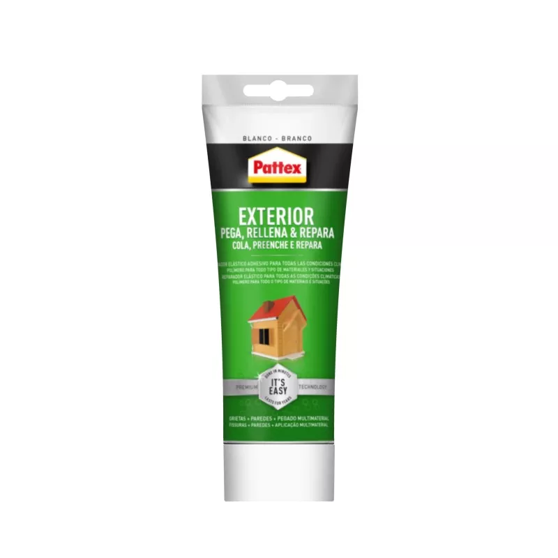 Sellador adhesivo Pattex Exterior blanco 280 ml, formulación para exteriores, alta resistencia y fácil aplicación.