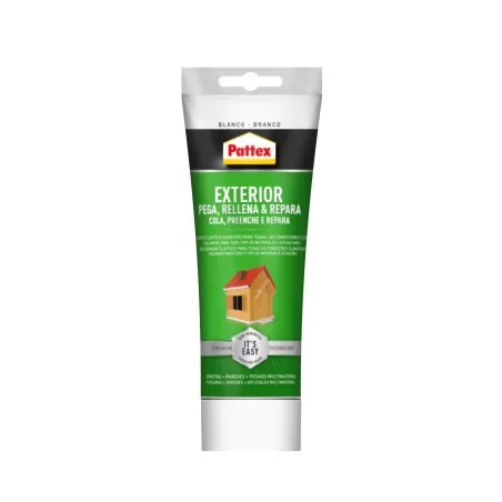 Sellador adhesivo Pattex Exterior blanco 280 ml, formulación para exteriores, alta resistencia y fácil aplicación.