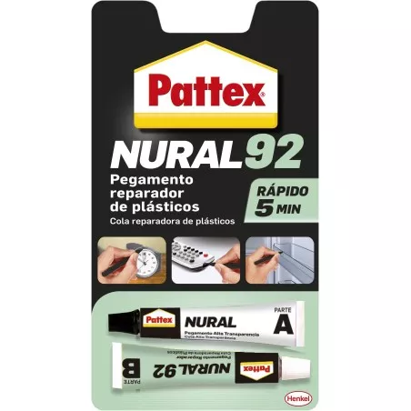 Adhesivo reparador Pattex Nural 92 para plásticos 22 ml en tubo, aplicación rápida, ideal para reparaciones duraderas.