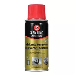 Lubricante de cerraduras 3-EN-UNO Profesional 100 ml en aerosol negro y rojo, ideal para mantener y proteger mecanismos.