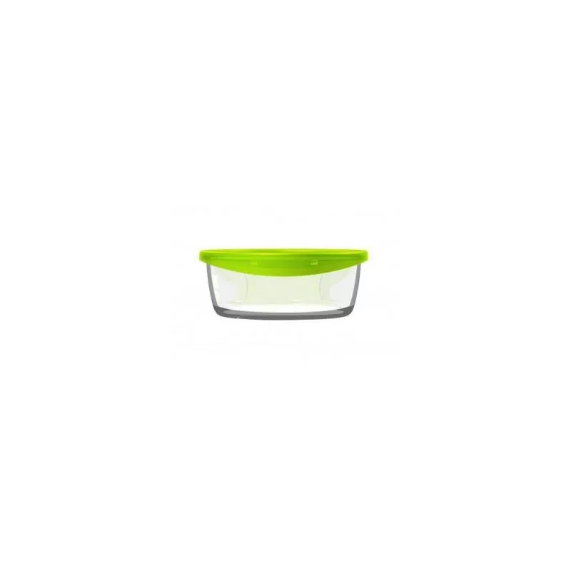 Recipiente Luminarc Keep\'n Lagon 92 cl redondo de vidrio transparente con tapa verde y diseño hermético.