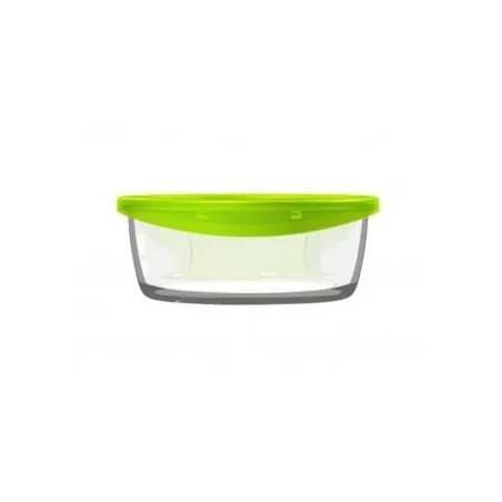 Recipiente Luminarc Keep\'n Lagon 92 cl redondo de vidrio transparente con tapa verde y diseño hermético.