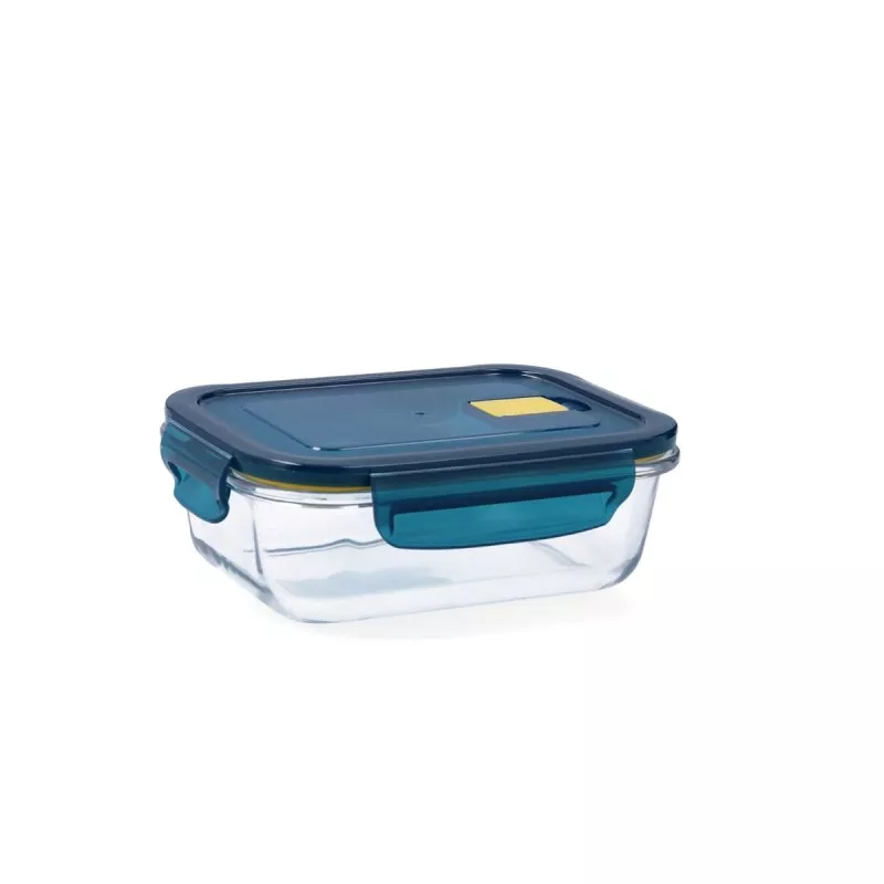 Recipiente hermético Quid Astral 64 cl rectangular de vidrio transparente con tapa azul y cierre a presión