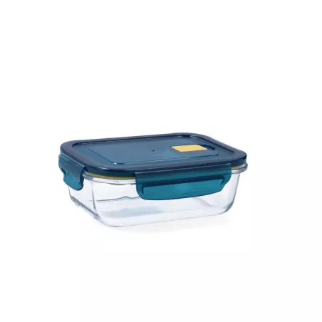 Recipiente hermético Quid Astral 64 cl rectangular de vidrio transparente con tapa azul y cierre a presión