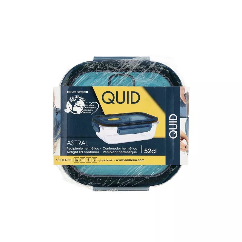 Recipiente hermético Quid Astral 52 cl cuadrado azul de plástico con tapa a presión y diseño apilable