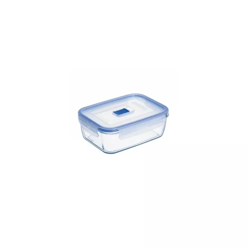 Recipiente hermético Luminarc Pure Box 1,22 L rectangular de vidrio transparente con tapa azul y diseño funcional