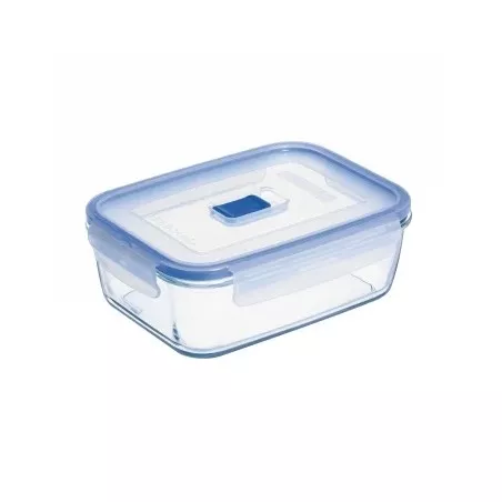 Recipiente hermético Luminarc Pure Box 1,22 L rectangular de vidrio transparente con tapa azul y diseño funcional