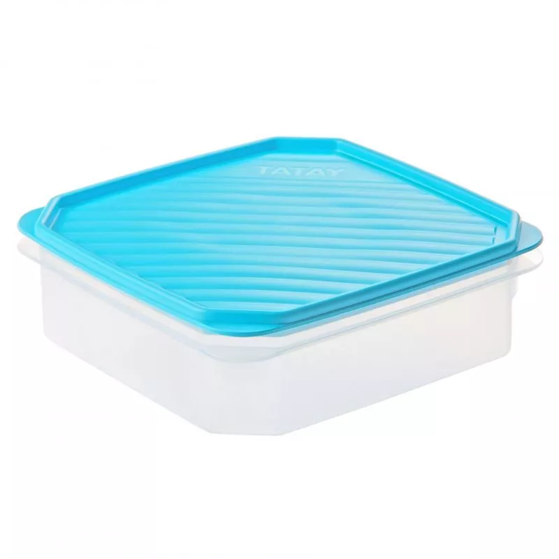 Tupper Tatay Top Flex 1161100 1,3 L turquesa con diseño cuadrado y tapa a presión para almacenamiento seguro.