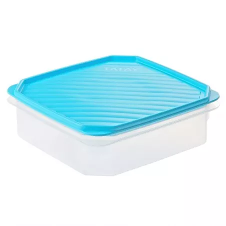 Tupper Tatay Top Flex 1161100 1,3 L turquesa con diseño cuadrado y tapa a presión para almacenamiento seguro.