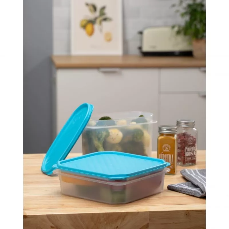 Tupper Tatay Top Flex 1161100 1,3 L turquesa con diseño cuadrado y tapadera hermética de plástico resistente