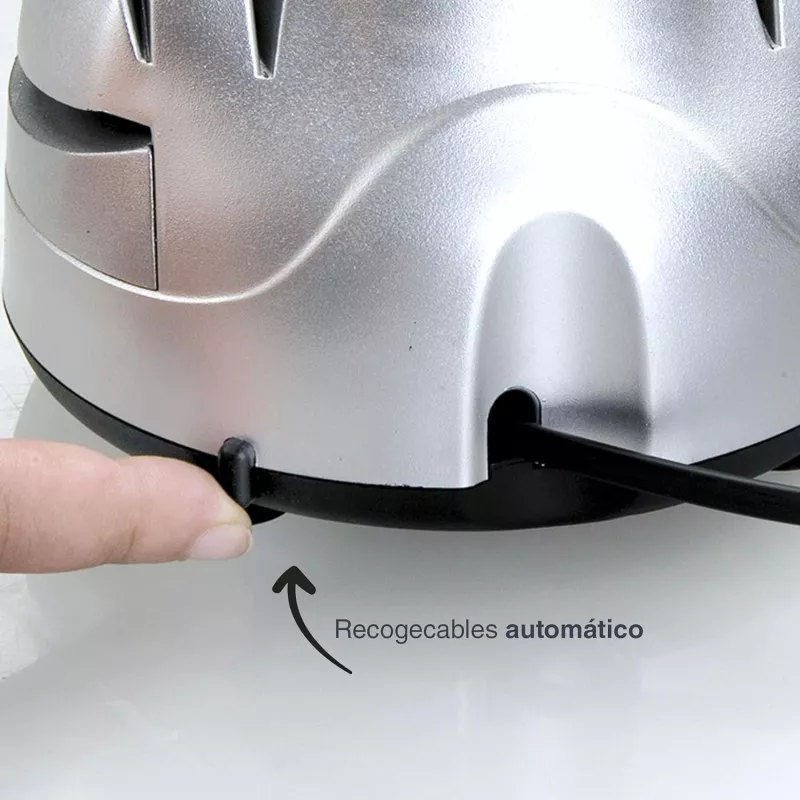 Afilador eléctrico Lacor 69141 de 60 W con 4 ranuras en acabado plateado y sistema de cable retráctil automático