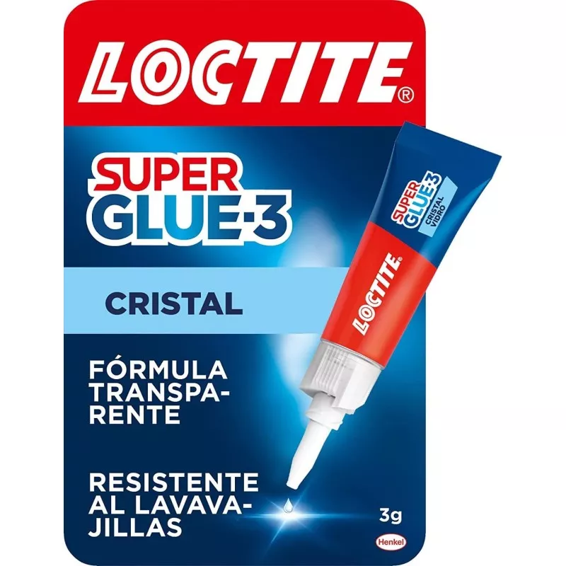 Adhesivo para cristal Loctite Super Glue-3 Cristal 3 g con fórmula transparente y resistente al lavavajillas.
