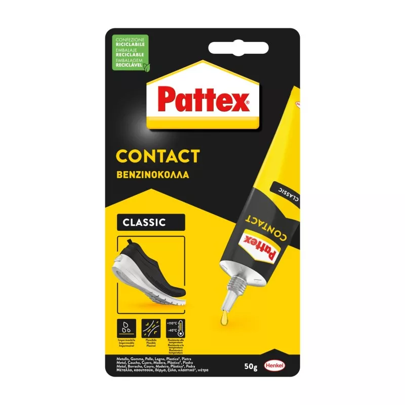 Cola de contacto Pattex Transparente 50 g de secado rápido, ideal para pegado en diversos materiales.