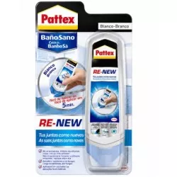 Renovador de juntas Pattex Re-New blanco 100 g en formato líquido, acabado brillante, repara y revitaliza juntas.