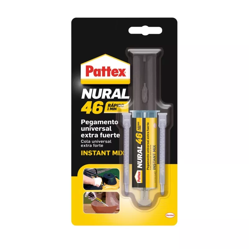 Adhesivo bicomponente Pattex Nural 46 11 ml color amarillo, pegamento universal extra fuerte en formato de tubo.