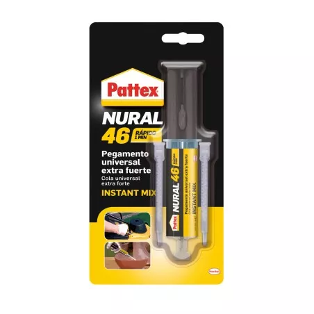 Adhesivo bicomponente Pattex Nural 46 11 ml color amarillo, pegamento universal extra fuerte en formato de tubo.