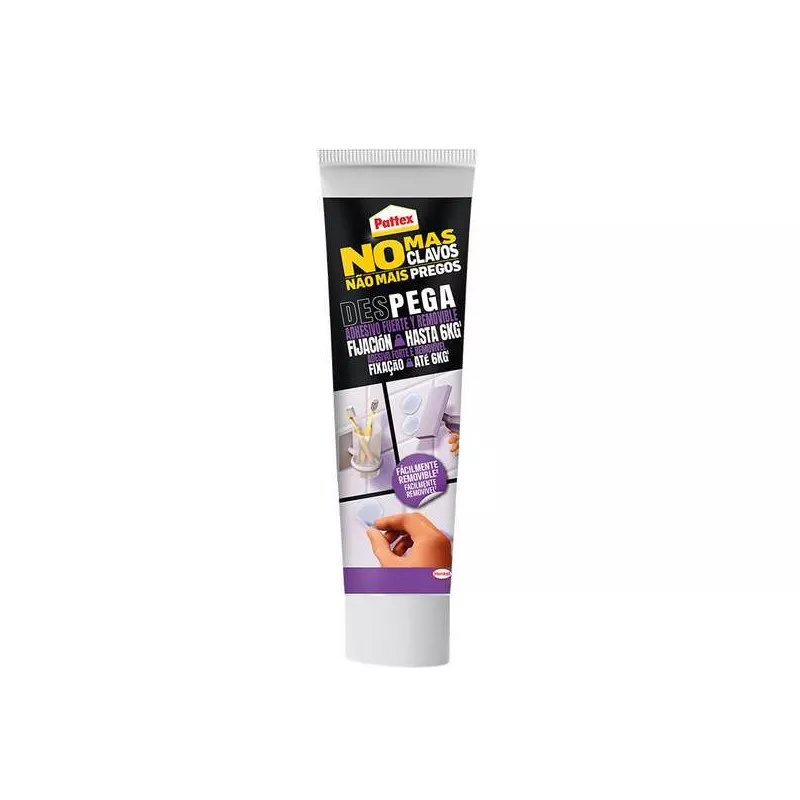 Adhesivo Pattex No Más Clavos DesPega 44 g transparente, fórmula líquida, adecuado para superficies lisas y porosas.