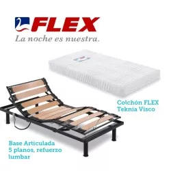 Conjunto articulado con colchón Flettex 90x190, base de madera flexible, colchón viscoelástico y refuerzo lumbar.