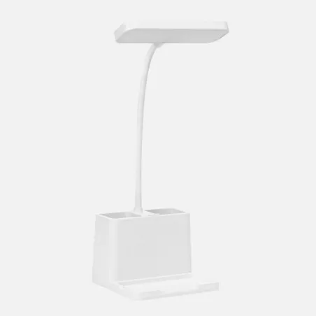 Flexo LED Fabrilamp Genio 6 W blanco con portalápices y diseño moderno, base sólida y luz eficiente