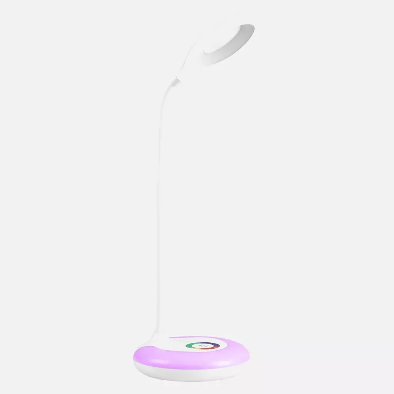 Flexo LED Fabrilamp Místico 6 W blanco con base RGB, diseño moderno y flexible, color blanco y base iluminada.