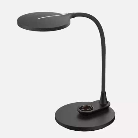 Flexo LED Fabrilamp Murillo 10 W negro con memoria, diseño moderno y base circular, acabado mate y luz regulable.