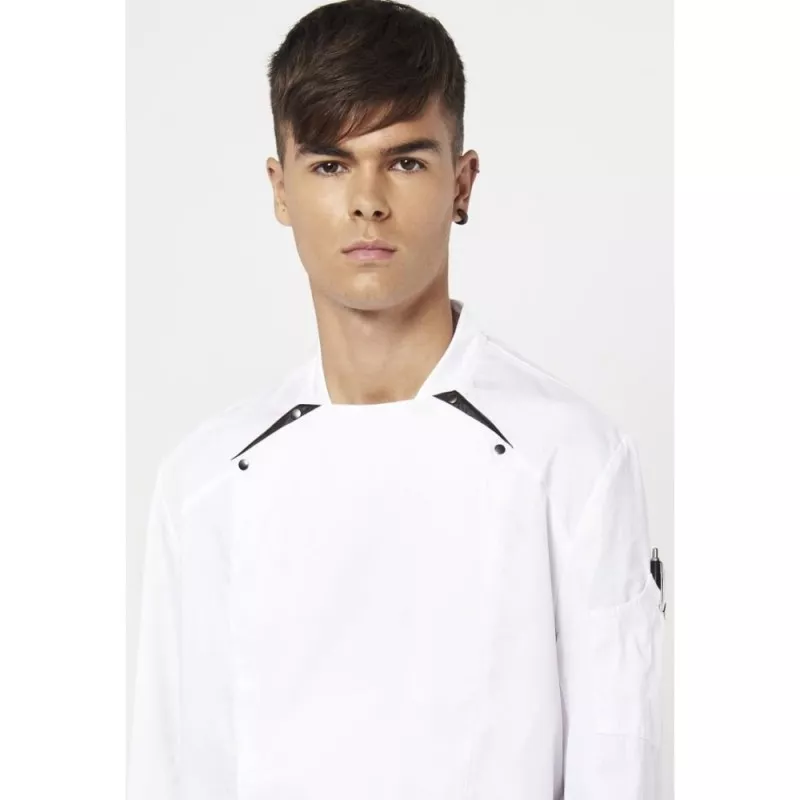 CHAQUETILLA REGULAR FIT 10 CBO T-L 04121 BCO blanca de algodón, manga larga y diseño moderno con detalles negros.