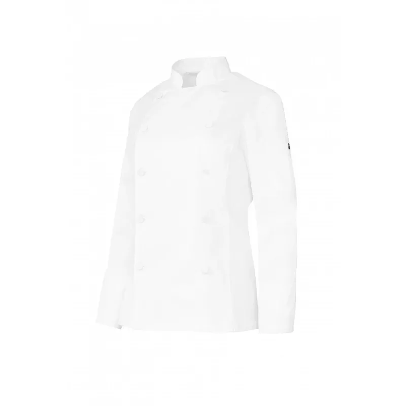CHAQUETILLA CRUZADA BOT 10 T-XXL 04119 SRA BCA blanca de poliéster con diseño clásico y cierre de botones dobles.