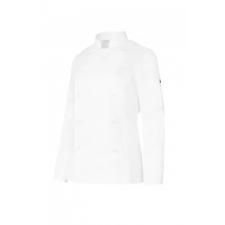 CHAQUETILLA CRUZADA BOT 10 T-XXL 04119 SRA BCA blanca de poliéster con diseño clásico y cierre de botones dobles.