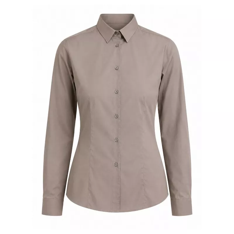 Camisa camarera Monza 02257 visón talla 42 cuello camisero de algodón suave y diseño clásico de botones.