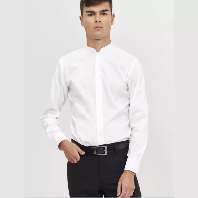 Camisa camarero Monza 02139 blanca de algodón, talla 04, con cuello mao y diseño elegante.