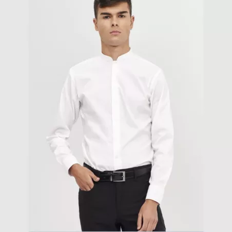 Camisa camarero Monza 02139 blanca de algodón, talla 04, con cuello mao y diseño elegante.