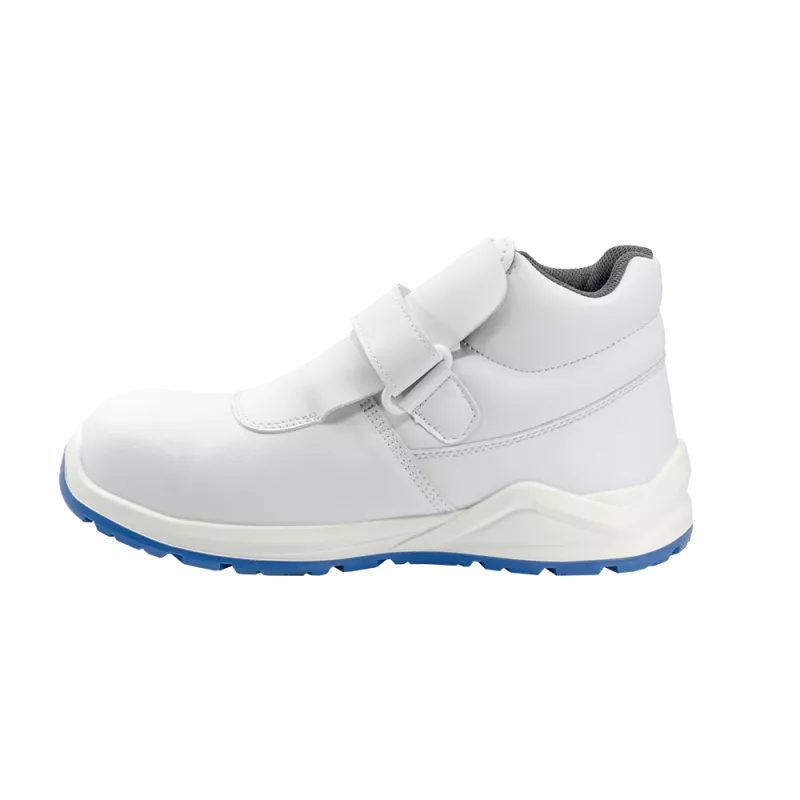 Bota de seguridad Calima Tule 9252 blanca S2 ESD T-41 con diseño moderno y cierre de velcro, ideal para ambientes eléctricos.