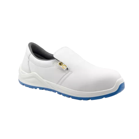 Zapato de seguridad Calima Cook 9250 blanco S2 ESD T-39 con diseño sin cordones y suela antideslizante.