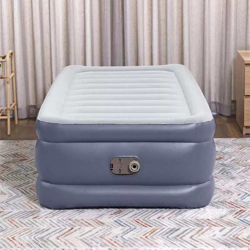 Colchón hinchable Bestway 67401 gris y blanco 191x97x46 cm con bomba incorporada y diseño ergonómico.