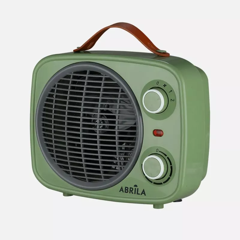 Termoventilador Fabrilamp Hoguera 2000 W verde con diseño retro y acabado mate, ideal para calentar espacios pequeños.