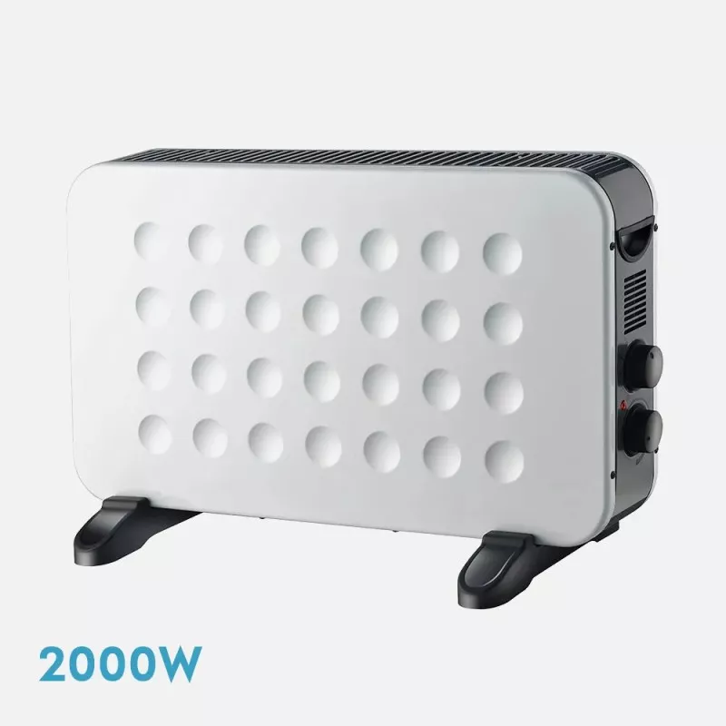 Convector Fabrilamp Hogar 2000 W blanco y negro con diseño moderno y superficie perforada para mejor ventilación.