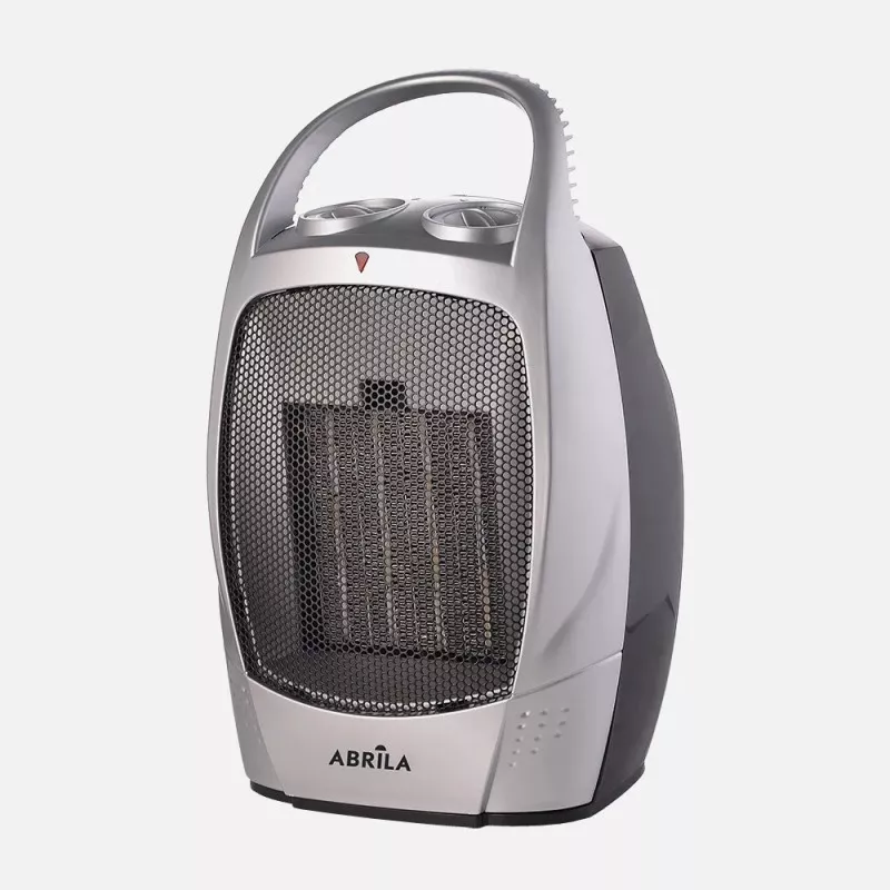 Calefactor cerámico Fabrilamp 198631578 1500 W con diseño moderno en color plateado y rejilla de ventilación.