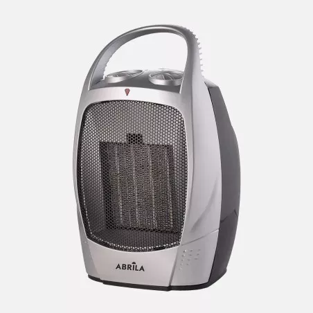 Calefactor cerámico Fabrilamp 198631578 1500 W con diseño moderno en color plateado y rejilla de ventilación.