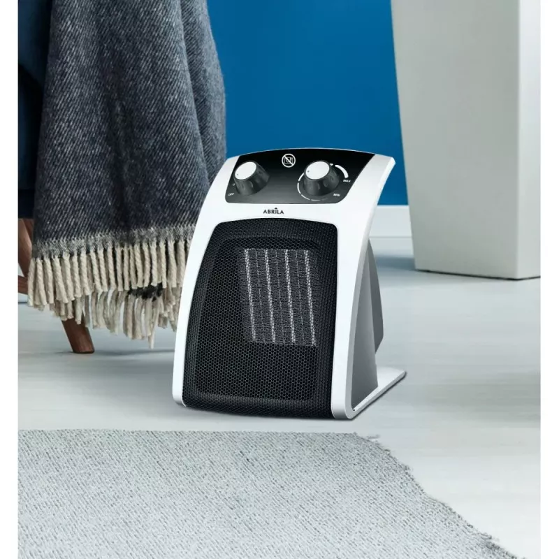 Calefactor cerámico PTC Fabrilamp 198652026 2000 W compacto y eficiente en blanco y negro con control de temperatura.