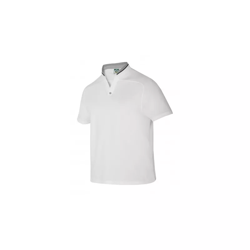 Polo camarero Monza 03015 blanco de poliéster, diseño moderno y cuello tipo mao, talla L