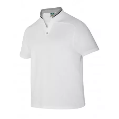 Polo camarero Monza 03015 blanco de poliéster, diseño moderno y cuello tipo mao, talla L