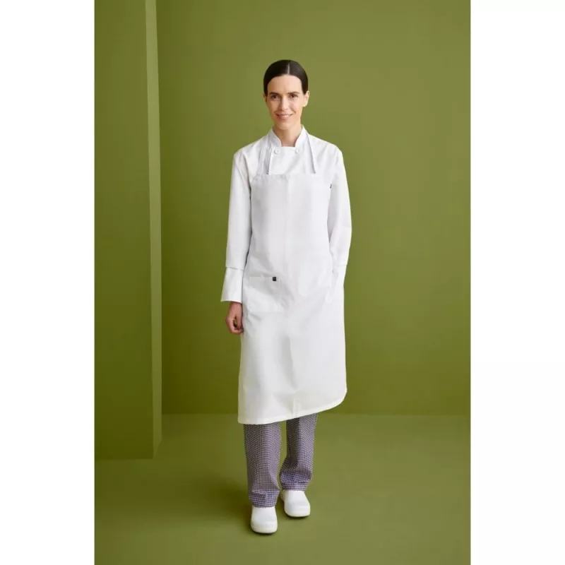 Delantal peto largo Monza 06414 blanco, confeccionado en material resistente, talla 01 con diseño clásico.