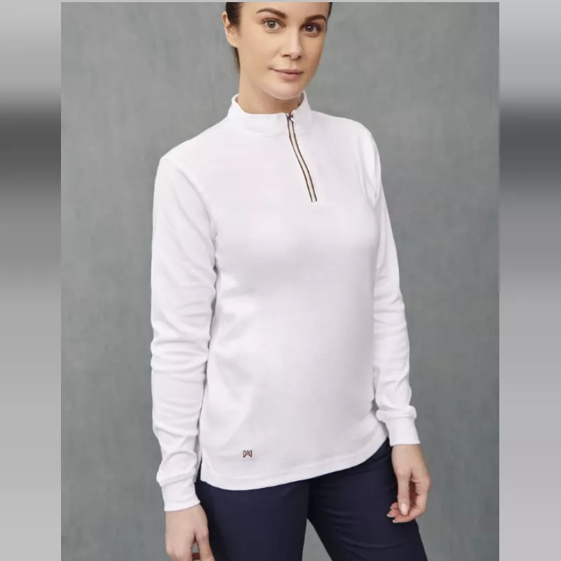 Polo manga larga Monza 03035 blanco talla S en tejido suave con diseño de cierre con cremallera y acabado clásico.