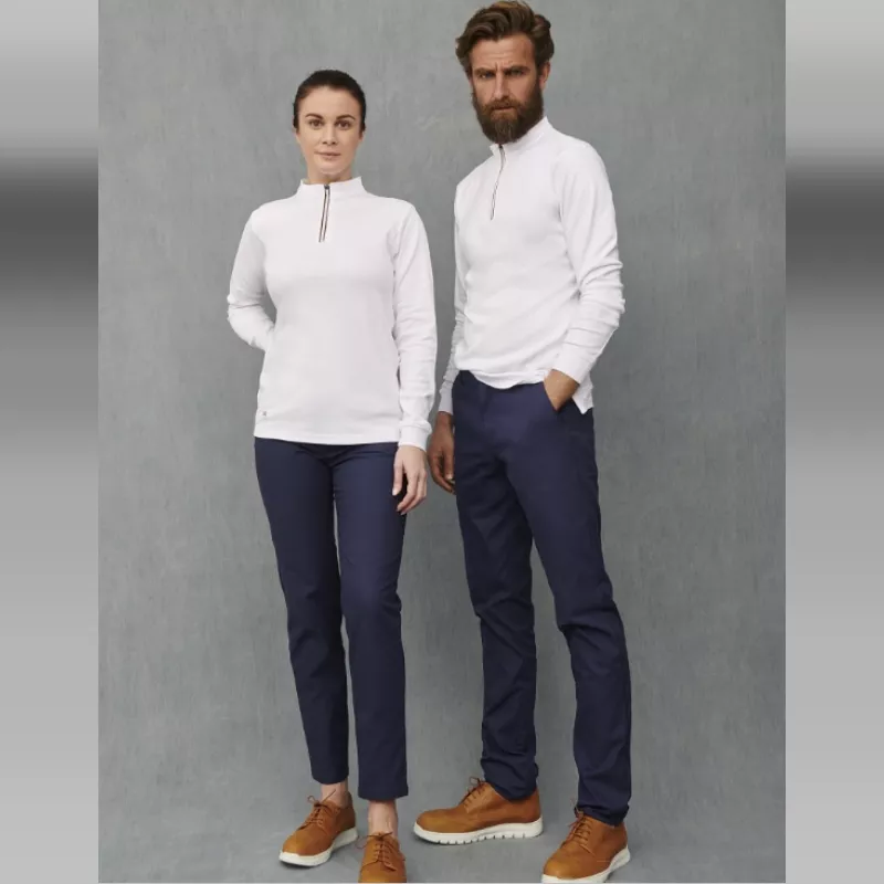 Polo manga larga Monza 03035 blanco en material suave, corte cómodo y con cremallera en el cuello, talla XL