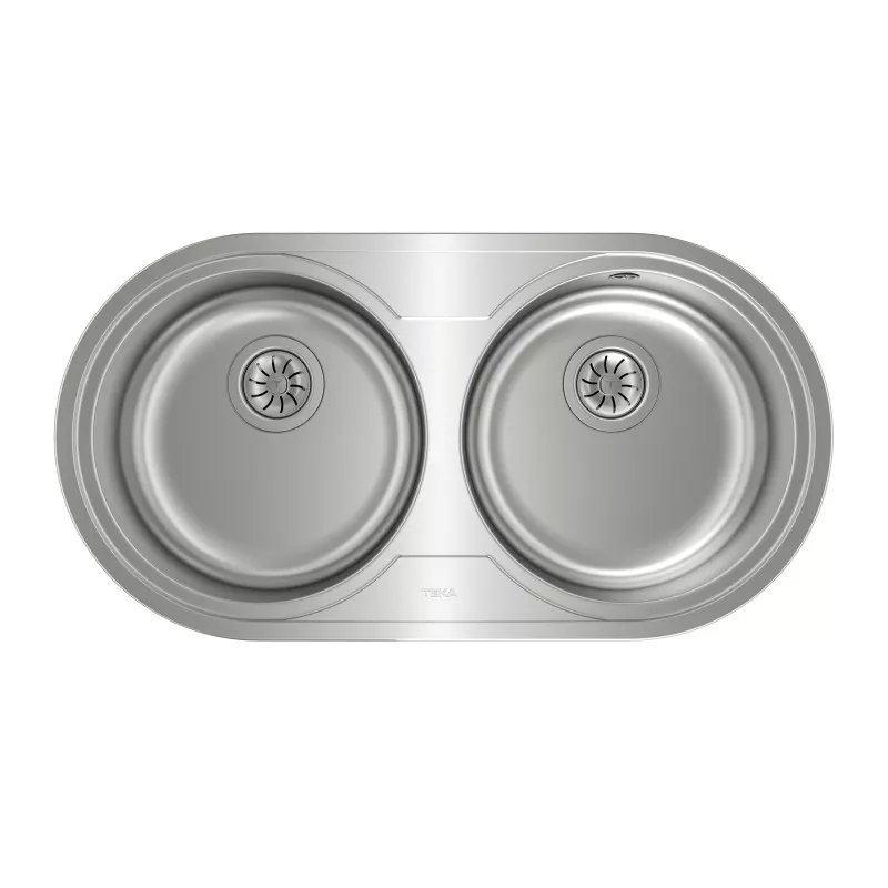 Fregadero Teka DR-80 2C 840 x 440 mm de acero inoxidable con 2 cubetas redondas y diseño elegante.
