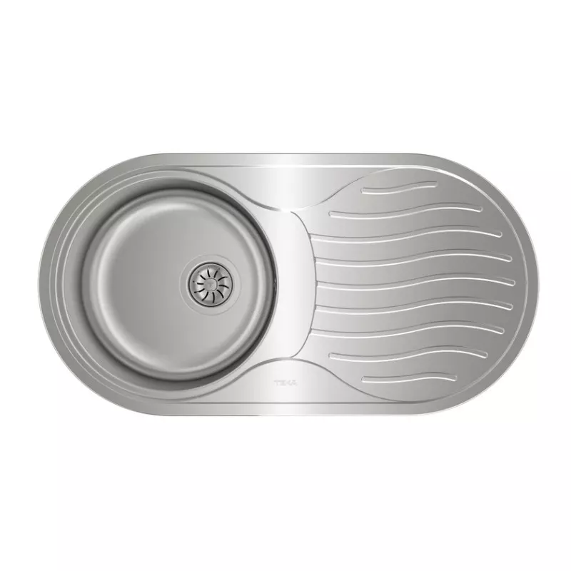 Fregadero Teka DR-80 1C 1E 840 x 440 mm reversible de acero inoxidable brillante con diseño elegante y curvado.